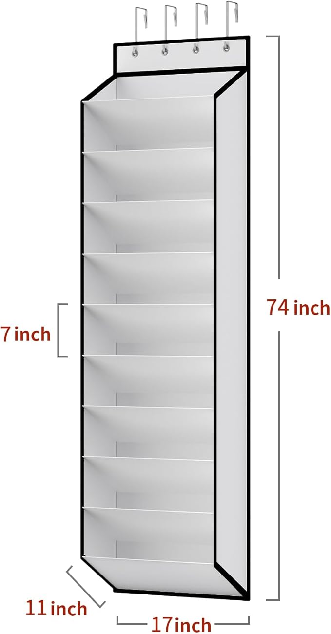 KEEPJOY 10 Tiers White Over Door Shoe Organizer Storage, Hanging Shoe Holder for Door with Large Deep Pockets, Fit 20-30 Pairs Shoe Rack for Sneakers, Boots. (White)