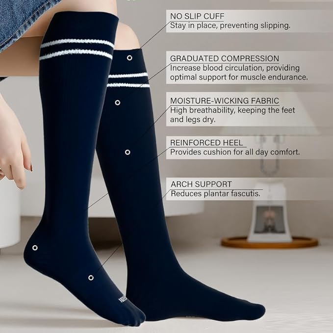 LEVSOX Compression Socks for Pregnant Women 20-30 mmHg Knee High Cute Funny Mens Supports Socks for Nurses, Medical, Travel