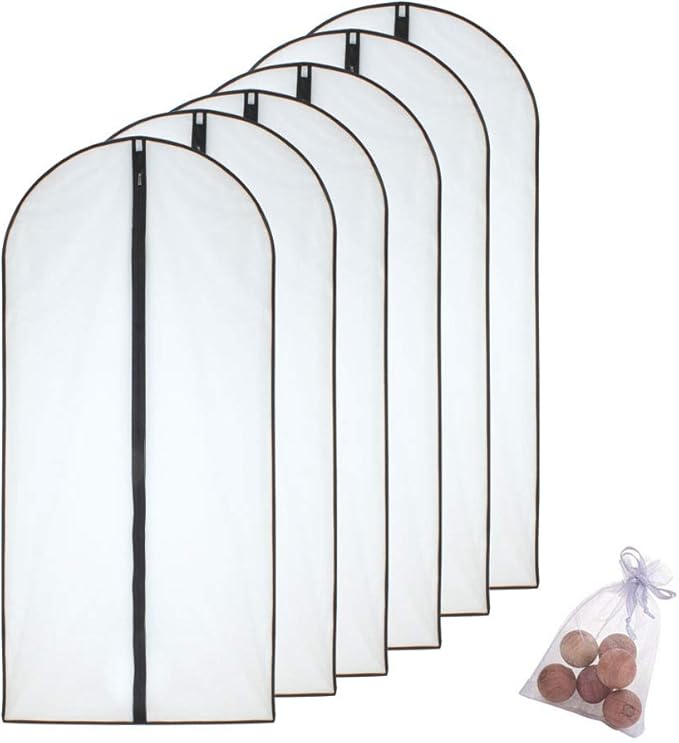 Garment Bag Black Side Breathable Clear Full Zipper Bags for Clothes Storage (24'' x 40'', Black + Balls)