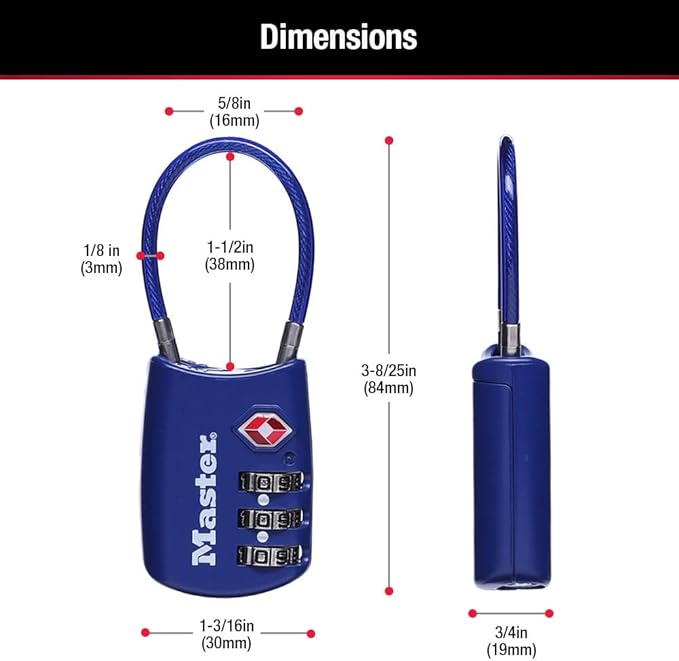 Master Lock Set Your Own Combination TSA Approved Luggage Lock, Travel Zipper Padlock is Perfect for Suitcases, Bags, or Backpacks, 4 Pack, Color May Vary, 4688EC4