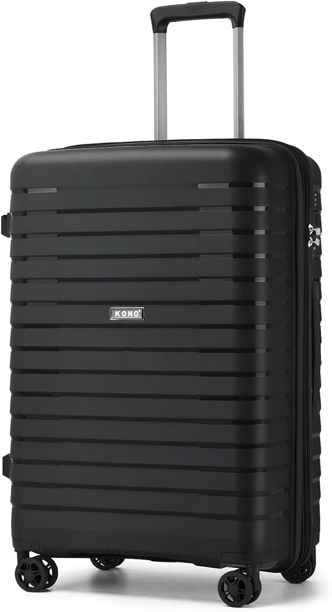 Kono 24 Inch Expandable Luggage Suitcase with Spinner Wheels, Durable Hardside Checked Luggage with Hidden Cup Holder, Lightweight Hard Shell Medium Suitcase with TSA Lock(Black)