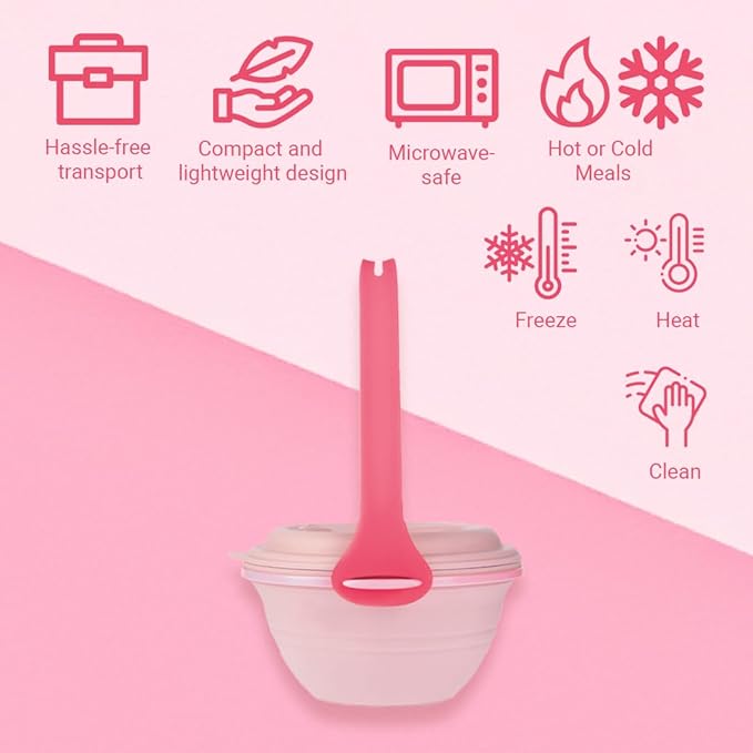 kūpaa Bowl & Carrier Duet – Microwave Safe Silicone Lunch Box For Adults– Collapsible, Leakproof, Food-Grade, Reusable To-Go Container (Rose Quartz)