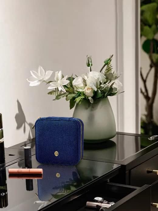 S.Leaf Travel Jewelry Organizer Travel Jewelry Boxes for Women Small Jewelry Travel Case Box Portable Travel Jewelry Case Travel Case Mini Jewelry (06_Suede_Touch_Navy)