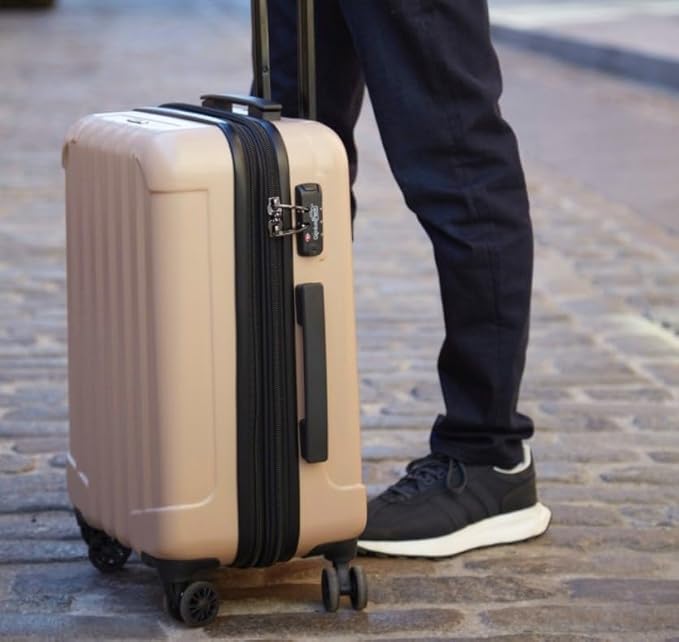 Genius Pack Expandable Hardside Carry On Luggage 22x14x9 Airline Approved Rolling Suitcase with Double Spinner Wheels, Ultra Light 21-Inch (Natural Beige)
