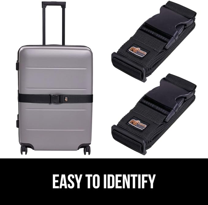 GORILLA GRIP Heavy Duty 4 Pack Adjustable Luggage Straps for Suitcases, Easy to Identify Travel Belt Connector Holds Suitcase Together, Extends Life of Bag, Strap Connects Two Bags, Accessories, Black