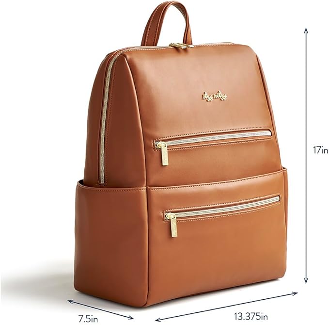 Itzy Ritzy Eras Diaper Bag Backpack – Large Capacity Backpack Diaper Bag Featuring Sleek Design, 15 Pockets, Changing Pad, Stroller Straps, and Luggage Sleeve (Cognac)