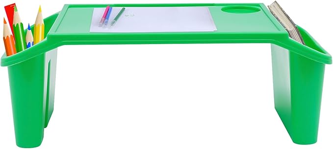 12 Pcs Kids Lap Desk Tray, 19.7×9.8×7.1In Portable Lap Bed Table with Side Pockets, Plastic Breakfast Laptop Trays, Laptop Desk Snack Tray for Family, School (Green)