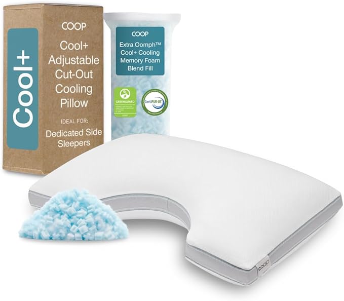 Coop Home Goods Cool+ Cut-Out Adjustable Pillow Queen with Cooling Gel & Shoulder Cut-Out for Head Support, Side Sleeper Pillow, Neck Support for Sleeping, CertiPUR-US/GREENGUARD Gold