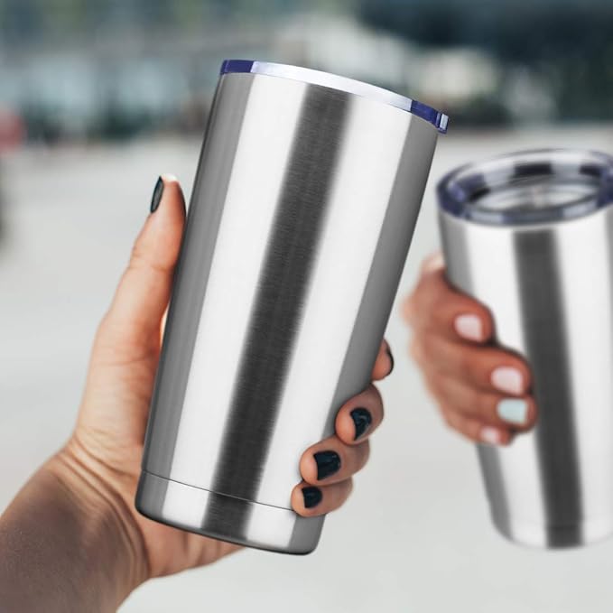 20oz Tumbler Bulk Stainless Steel Vacuum Insulated Tumblers with Lid Double Wall Travel Mug, Powder Coated Coffee Cup, Suitable for Ice Drinks and Hot Beverage(Stainless steel 6pack)