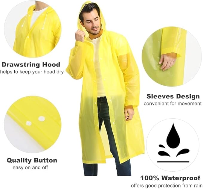 Opret 2 Pack Raincoats for Adults Reusable, EVA Rain Ponchos Lightweight Rain Coat Waterproof Rain Gear for Men and Women