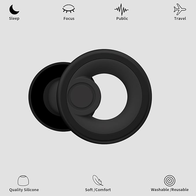 Ear Plugs for Sleeping Noise Cancelling 2 Sets, Reusable Earplugs Hearing Protection 30dB, Soft Silicone Ear Plugs for Concerts, Party, Focus - 8 Pairs Ear Tips in XS/S/M/L - Black