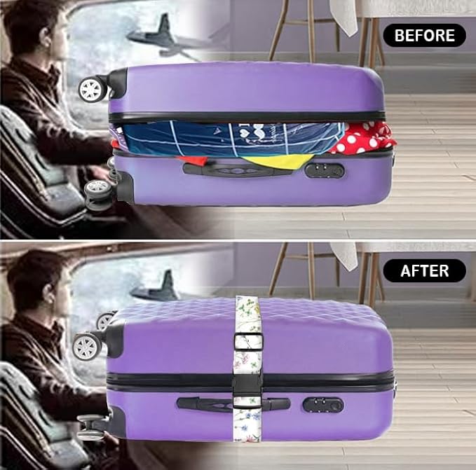 Luggage Straps for Suitcases Travel Belt Accessories, Cute Suitcase Strap, Adjustable Luggage Belt Strap, Heavy Duty with Quick-Release Buckle Luggage Strap White Beautiful Flowers