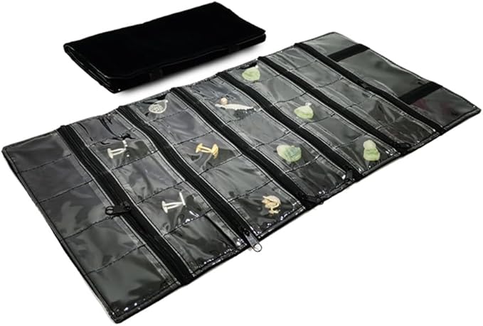 Travel Jewelry Roll Bag Portable Organizer Pouch With Grids&PVC Cover Storage Bags for Necklace, Bracelet, Bracelet,Ring, Badge, Pendant