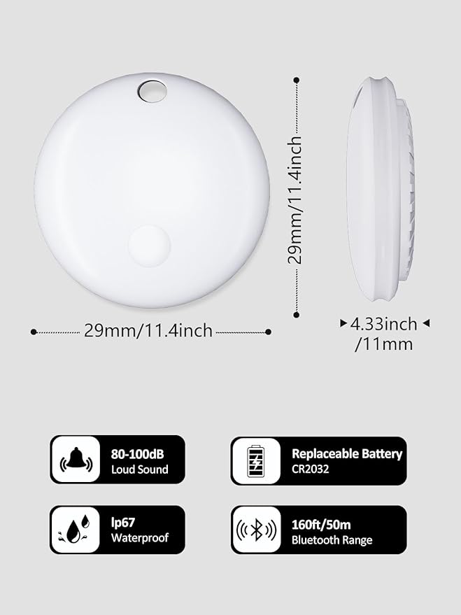 Tracker Tags, Item Finder Work with Apple Find My (iOS Only), Tracking Device Locator Smart Tag for Luggage, Keys, Wallet, Bike, Pets, Bags (White, 1 Pack)