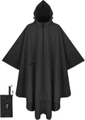 PTEROMY Hooded Rain Poncho for Adult with Pocket and Zipper, Waterproof Lightweight Raincoat for Men and Women