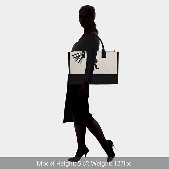 TOPDesign Embroidery Initial Canvas Tote Bag, Personalized Present Bag, Suitable for Wedding, Birthday, Beach, Holiday, is a Great Gift for Women, Mom, Teachers, Friends, Bridesmaids (Letter R)