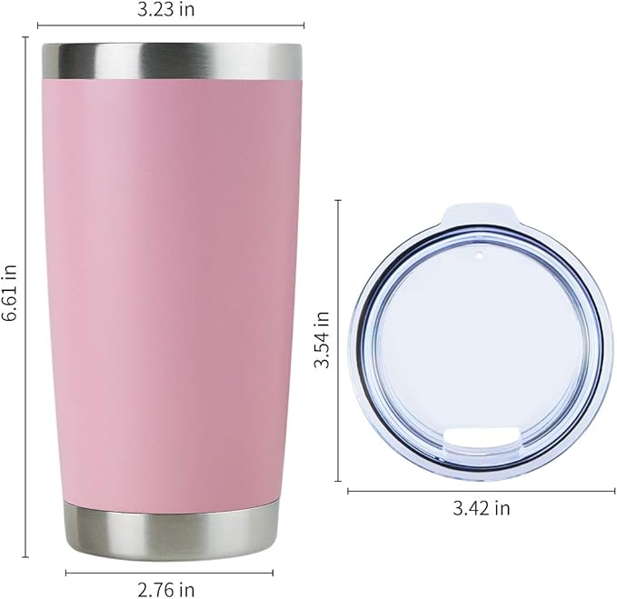 DOMICARE 20oz Stainless Steel Tumbler Bulk with Lid, Double Wall Vacuum Insulated Travel Mug, Powder Coated Coffee Cup, Pink, 4 Pack