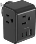 Multi Plug Outlet Extender, Power Strip Non Surge Protector Electric Outlet Splitter with 3 USB Wall Charger (2 USB C), Multiple Outlet Expander for Cruise, Dorm, Travel, Home, Office(Black)