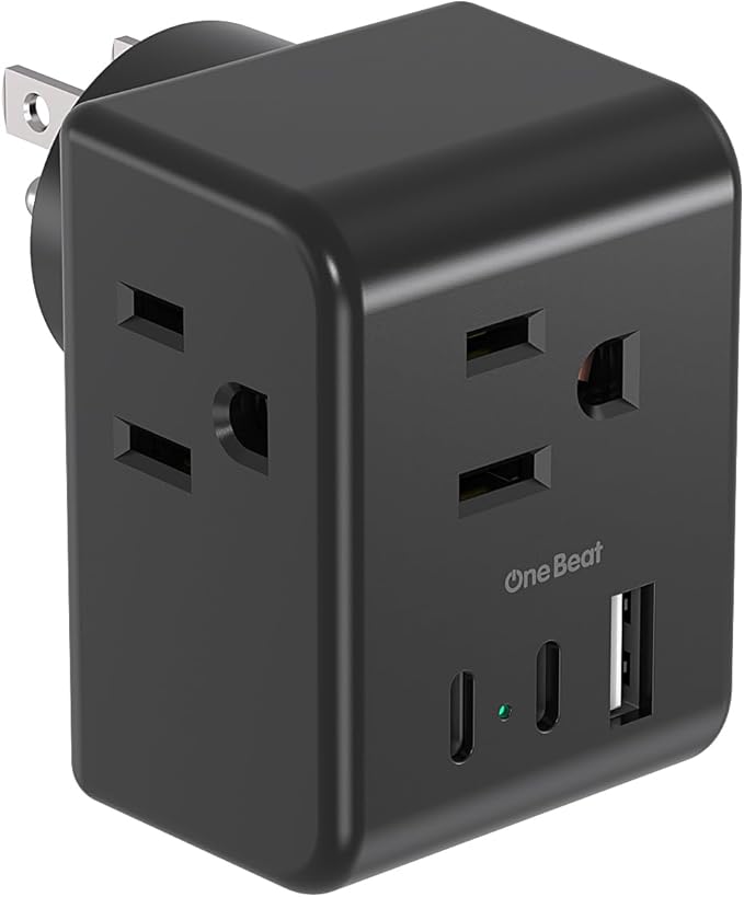 Multi Plug Outlet Extender, Power Strip Non Surge Protector Electric Outlet Splitter with 3 USB Wall Charger (2 USB C), Multiple Outlet Expander for Cruise, Dorm, Travel, Home, Office(Black)