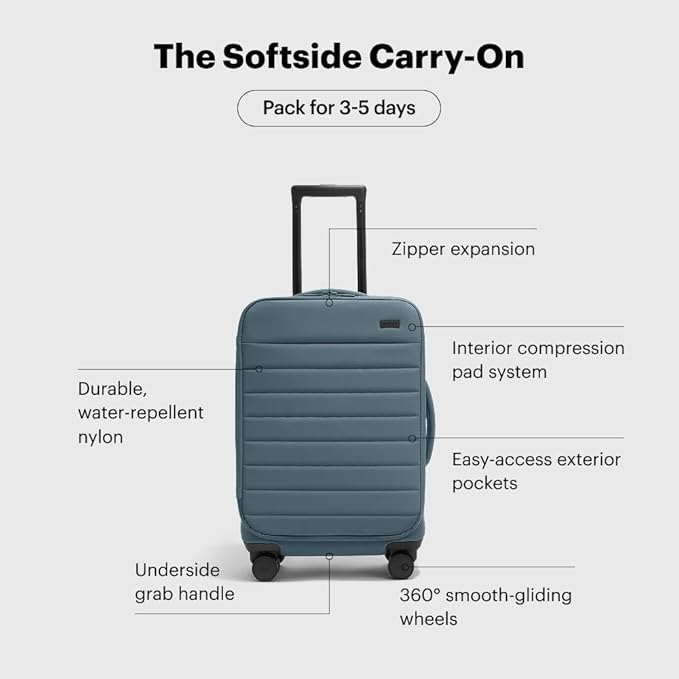 Away Softside Carry-On Suitcase, 22 Inch Lightweight, Expandable High-Strength Nylon Luggage With Spinner Wheels, Meets Requirements for Most Major Airlines, Coast Blue
