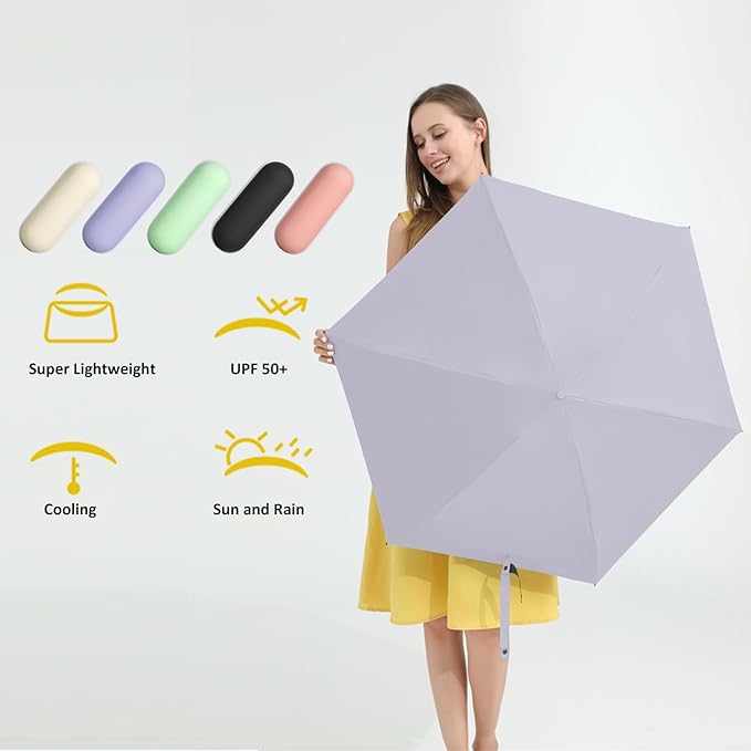 BAODINI Travel Mini Umbrella for Purse With Case Small Compact UV Sun Protection Sun Lightweight Tiny Pocket Umbrella for Women Kids and Men