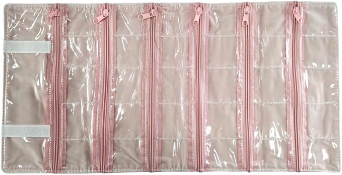 Travel Jewelry Roll Bag Portable Organizer Pouch With Grids&PVC Cover Storage Bags for Necklace, Bracelet, Bracelet,Ring, Badge, Pendant