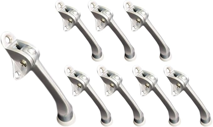 QCAA Heavy Duty Kickdown Door Stopper, 4", Zinc Die Cast, Satin Chrome, 8 Pack, Made in Taiwan