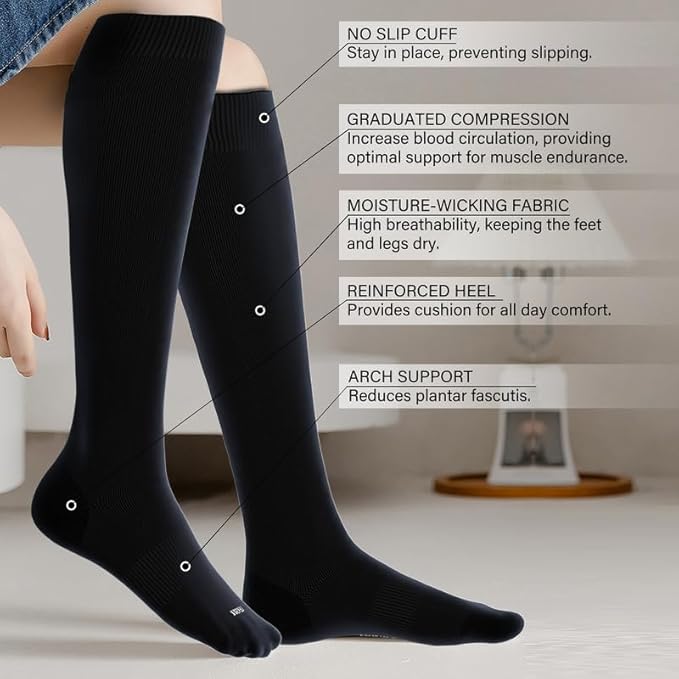 LEVSOX Compression Socks for Pregnant Women 20-30 mmHg Knee High Cute Funny Mens Supports Socks for Nurses, Medical, Travel