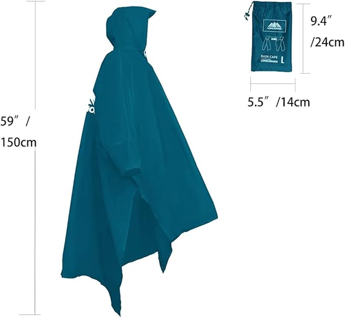 longsinger Rain Poncho for Adult, Waterproof Rain Poncho with Hood and Sleeve, Ideal for Hiking, Hunting, Camping