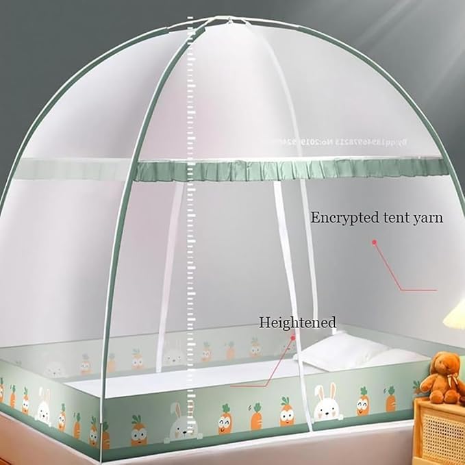 Pop-Up Mosquito Net Tent for Beds Portable Folding Canopy with Net Bottom, Fits Twin to King Size 79x71x59inch, Easy Install Wash for Baby Adults, Indoor Outdoor Use (Green RABIT-Queen Bed)