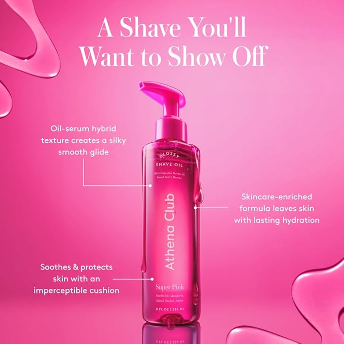 Women's Razor Shave Kit, 1 Rose Razor Handle + 6 Blade Refills + Super Pink Glossy Shave Oil