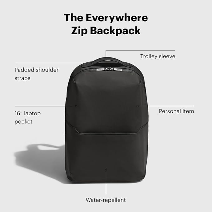 Away Everywhere Zip Backpack, Travel Backpack with Laptop Sleeve, Lightweight & Durable, Travel Essentials, Jet Black