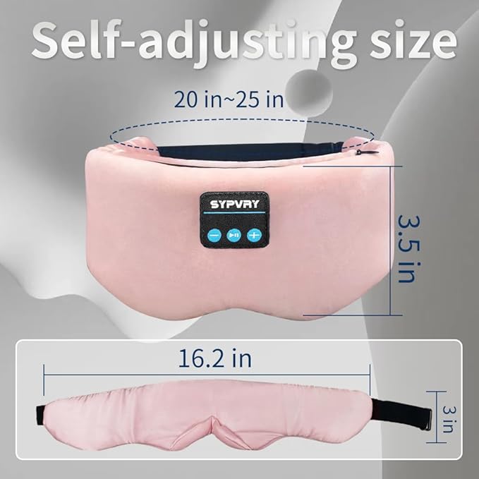 Bluetooth Sleep Mask Wireless Headphones Bluetooth Eye Mask for Side Sleepers SYPVRY Blackout Eye Mask with Headphones Speaker for Airplane,Travel, Pink