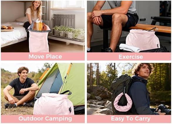 Travel Laundry Bag, Pump Free Vacuum Storage Bag Reusable Compression Dirty Clothes Travel Bag Waterproof Wet Dry Bags Large Capacity Space Saver Bags Camp Clothes Organizer (1 Pcs)(Pink, L)
