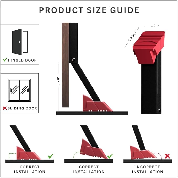 Door Stop, No Drill Door Stopper - Kickdown Doorstop for Home, Glass Doors, & Outdoors, Easy to Install Doors with Self Adhesive Door Stopper, No Screw Flip Down Portable Door Stopper - Black