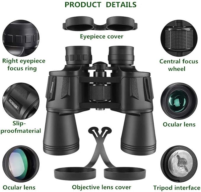 Binoculars for Adults 20x50 High Power Low Light Waterproof HD Compact Binoculars,BAK4 Prism FMC Lens for Bird Watching Hunting Travel Football Stargazing