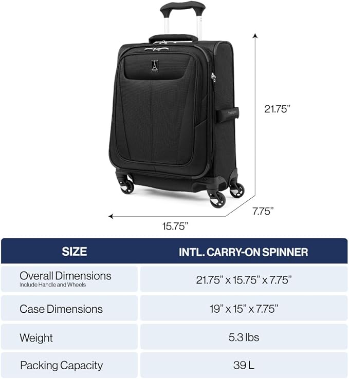 Travelpro Maxlite 5 Softside Expandable Carry-On Luggage with Spinner Wheels, Lightweight, 19-Inch — Slate Green