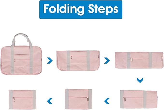 For United Airlines Foldable Carry on Bag 22x14x9 Travel Duffel Bag Packable luggage Duffle for Women and Men 40L (Pink (With Shoulder Strap))