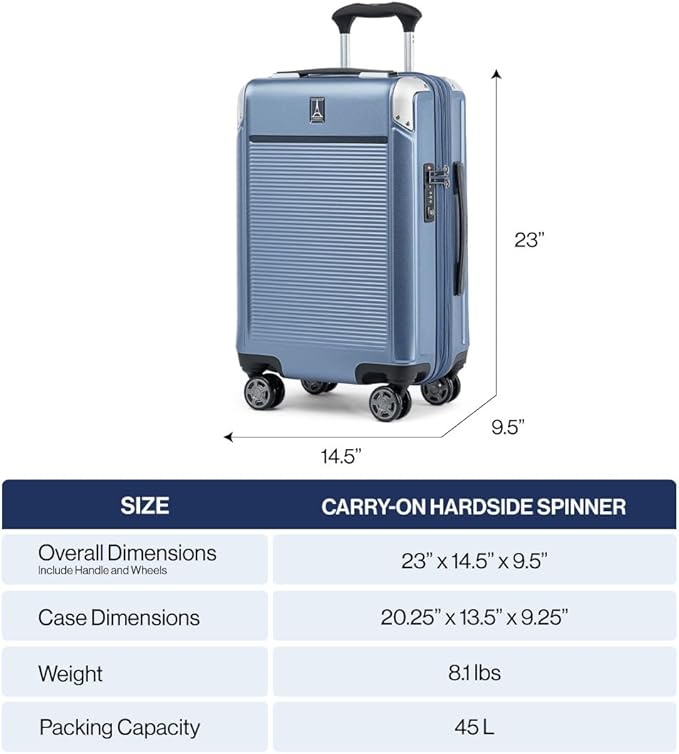 Travelpro Platinum Elite Hardside Expandable Spinner Wheel Luggage TSA Lock Hard Shell Polycarbonate Suitcase, Dark Sky Blue, Carry-on 21-Inch