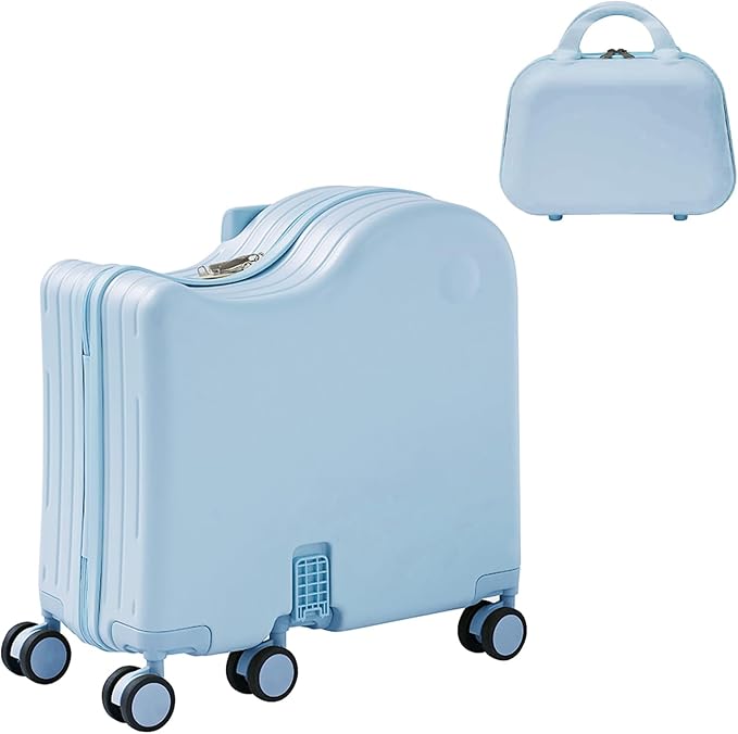 TABU Ride-on Luggage with Handbag for Kids，Hardshell Carry On Suitcase with Hidden Cup Holder, Foldable Pedal,Type-C & USB Interface, TSA Lock, 6-Spinner Wheels, Blue