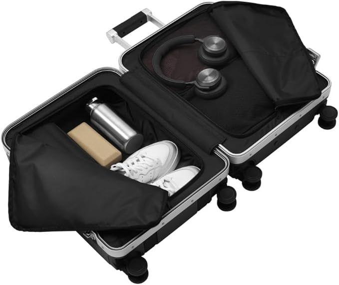 D_b_ Ramverk Pro Carry-On 21 Inch Hardside Luggage Extra Protection Aluminum Frame, Silent 360 Spinner Wheels, TSA Lock, Interior Laptop Compartment and Two Zipper Dividers - Black Frame/Black