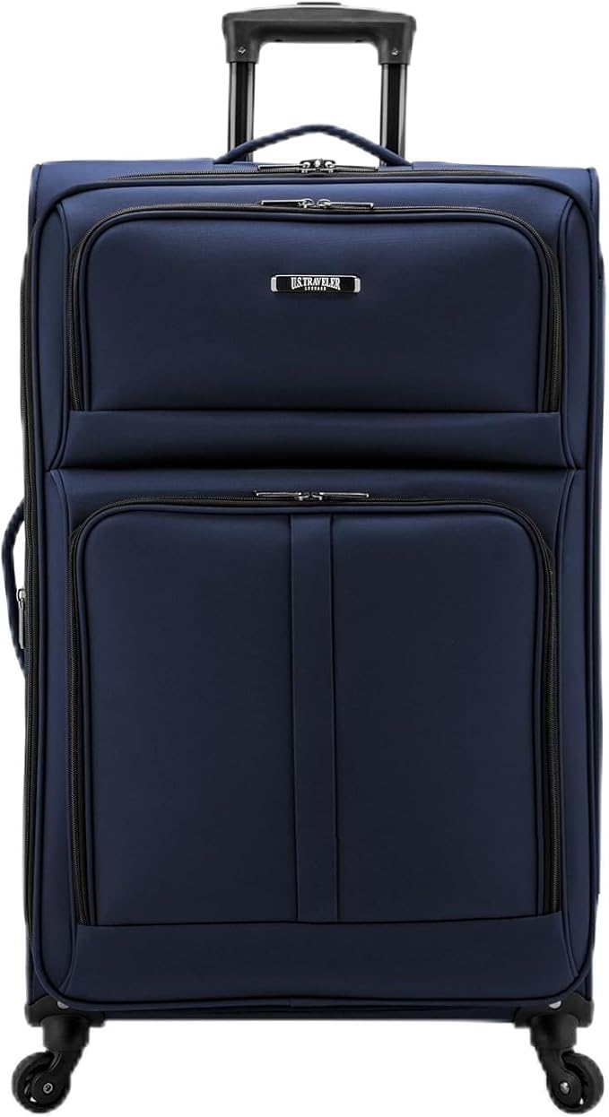 U.S. Traveler Anzio Softside Expandable Spinner Luggage, Navy, Checked-Large 30-Inch