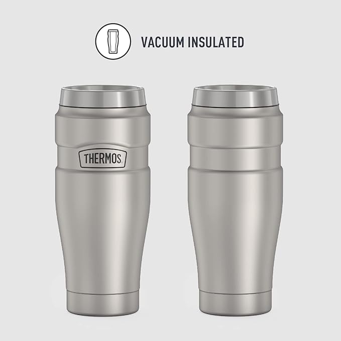 THERMOS Stainless King Travel Tumbler, 16 Ounce, Vacuum-Insulated | Matte Steel | Pack of 4