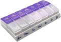 Ezy Dose Weekly (7-Day) Daily Pill Case, Medicine Planner, Vitamin Organizer, 2 Times a Day AM/PM, Small Pop-out Compartments, Arthritis Friendly, Easy to Use, Pearlescent and Lavender Lids, BPA Free