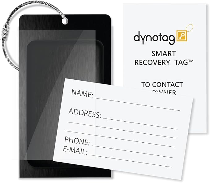 Dynotag® Web Enabled Smart Aluminum Convertible Luggage ID Tag + Braided Steel Loop, with DynoIQ™ & Lifetime Recovery Service (Electric Orange)