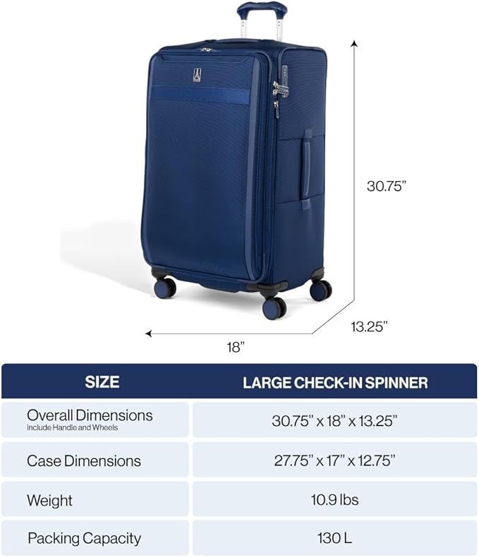 Travelpro VersaPack+ Lightweight Softside Expandable Checked Luggage, 8 Spinner Suitcase, TSA Lock, Men and Women, Checked Large 29-Inch, Black
