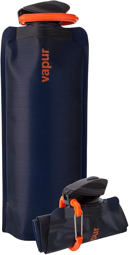 Vapur Collapsible Water Bottle With Carabiner, Compact Bottle Folds Flat For Hydration On The Go, Ideal for Traveling, Hiking or Camping, 23 Ounce, Night Blue, Pack of 1