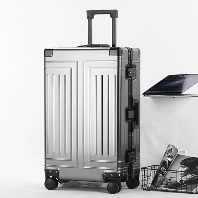 All Aluminum Carry On Luggage，Cut from Whole Aluminum Sheet，22x14x9 Airline Approved ，（3rd Generation，Premium Metal zipperless suitcase ） (grey, 26inch)