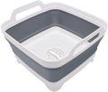 2.4 Gal(9L) Collapsible Dish Basin with Drain Plug - Multiuse Foldable Wash Basin for Baby Bottles, Space-Saving Multiuse Dish Tub, Kitchen Sink for Camping, Dishes Washing, RV (Gray)