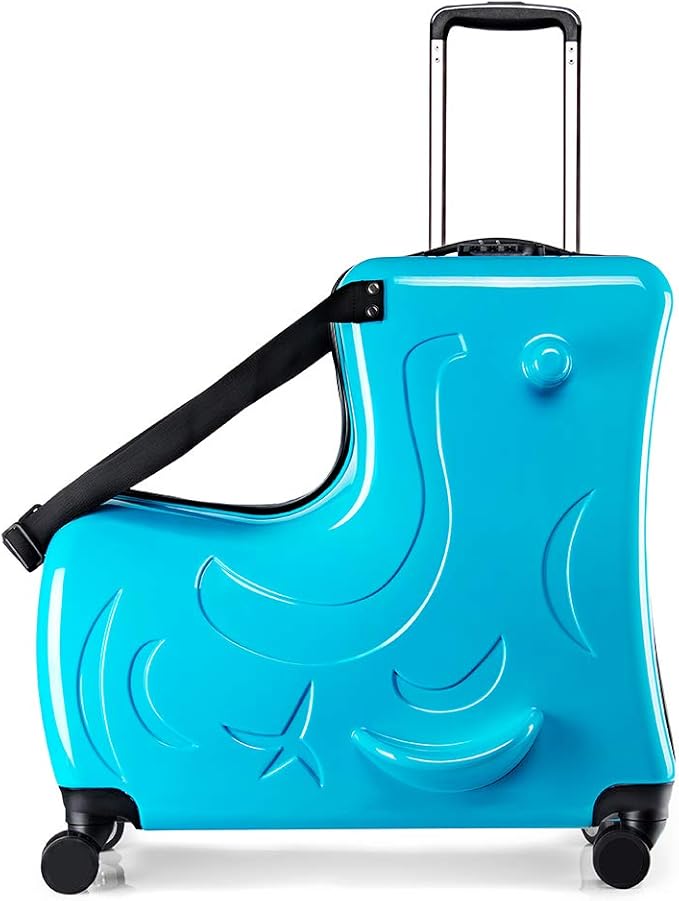 AO WEI LA OW Duffel Bag for Kids Ride-On Suitcase Carry-On Luggage with Wheels (Blue, 24 Inch(suggest 6-12 years old))